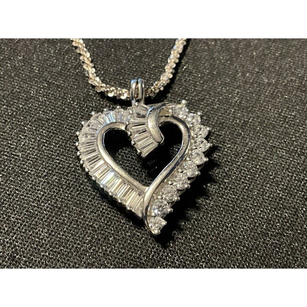 925 JMC CZ Heart Pendant Popcorn 17in Chain Necklace
